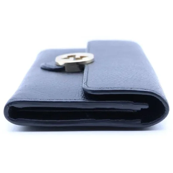Gucci Interlocking Wallet Card Case Black Leather Gold - Picture 3 of 6